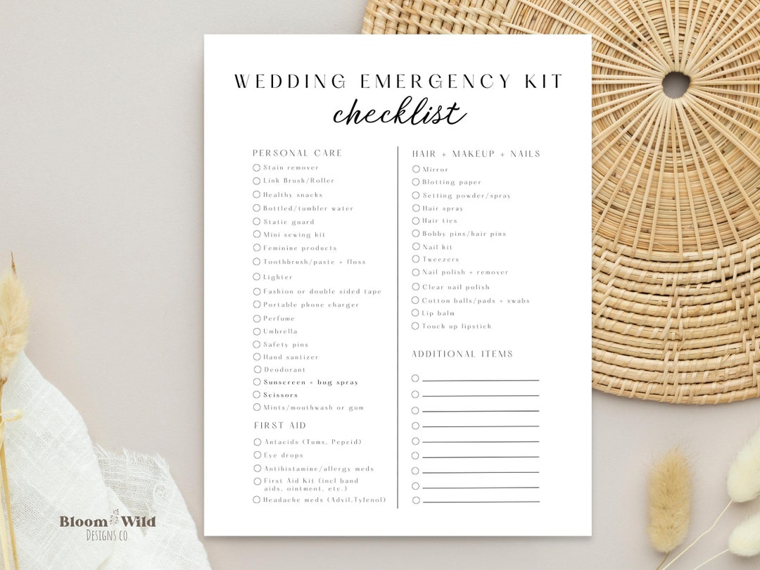 Wedding Emergency Kit Checklist, Bride Survival Kit List Template