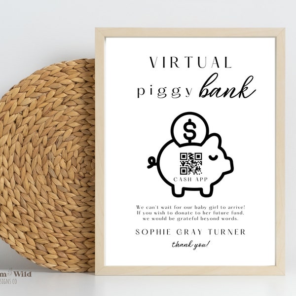 Future Fund QR Code, Piggy Bank Venmo, Printable Modern Baby Shower Future Fund Sign, Baby Shower Gift Registry Template, Virtual Piggy Bank