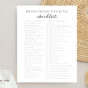 Bridesmaid Packing Checklist, Maid of Honor Packing List Template, Editable Packing List Wedding, Digital Travel Packing List Canva, BW10