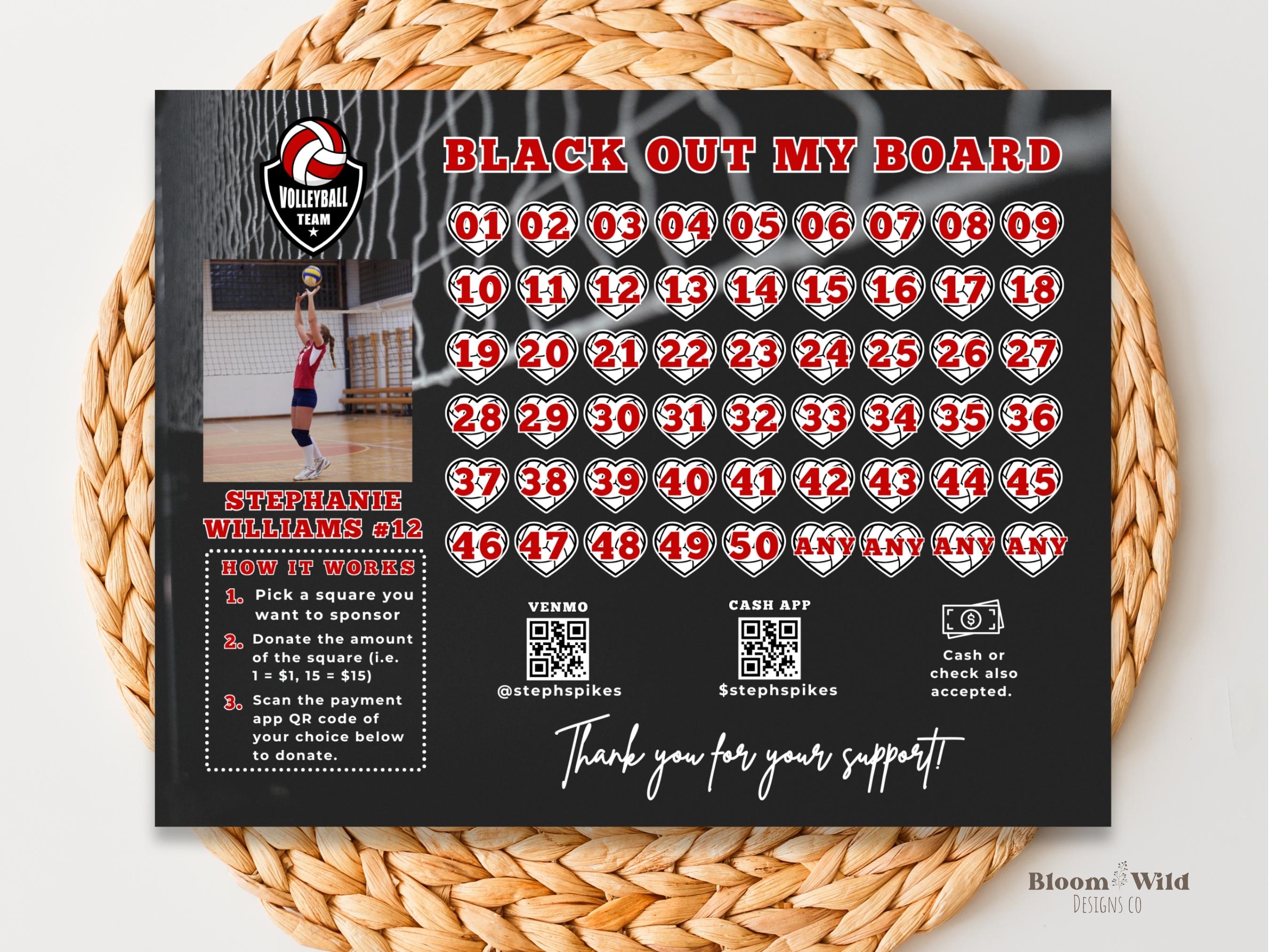 Fundraiser Templates Volleyball, Black Out My Board Fundraiser Editable, Fill My Volleyball Flyer, Personalized Volleyball Template Canva