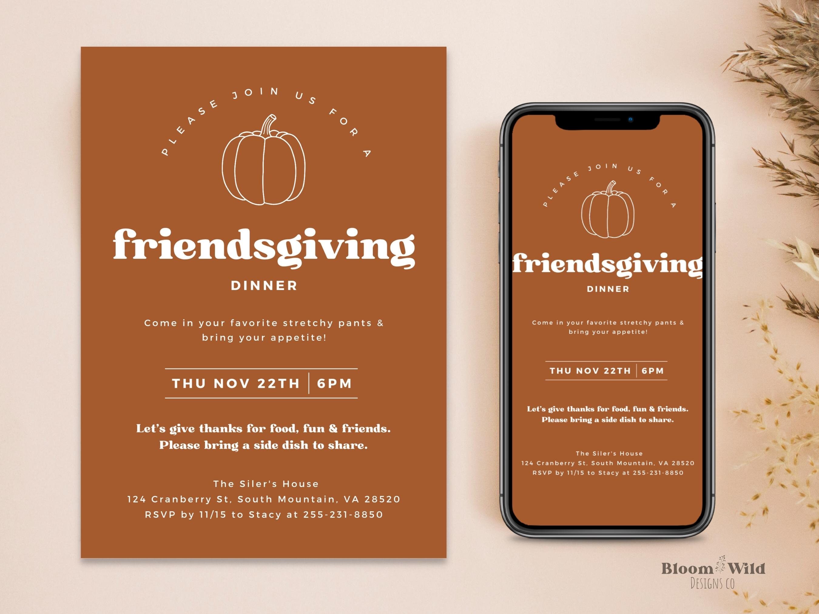 Friendsgiving Digital Invitation Template,friendsgiving Canva Evite