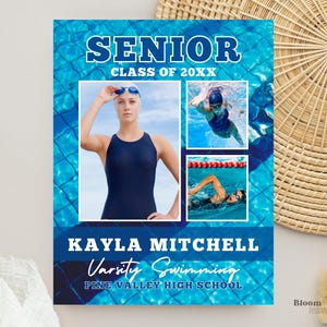Senior Swim Poster, Senior Sports Poster Board, Sport Banner Vorlagen Swim Canva, Schwimm- und Tauchteam-Poster, Schwimmteam-Flyer-Vorlage
