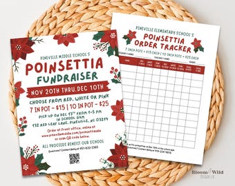 Weihnachtsstern Verkaufs-Flyer und Bestellformular-Vorlage, Feiertags-Pflanzenblumen-Spendenaktion, PTO PTA-Spendenaktion, Kirche-Schul-Veranstaltung, in Canva bearbeiten