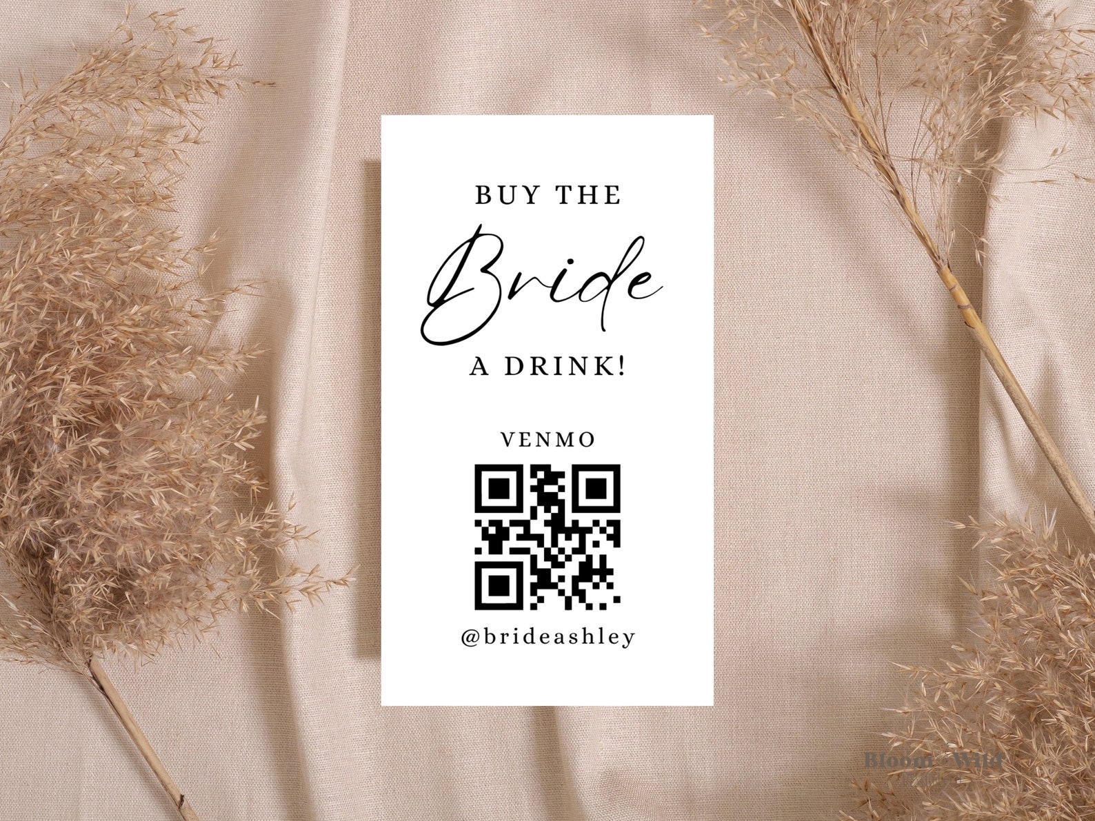 Minimalist Buy the Bride a Drink Template, Venmo Bachelorette Canva, QR ...