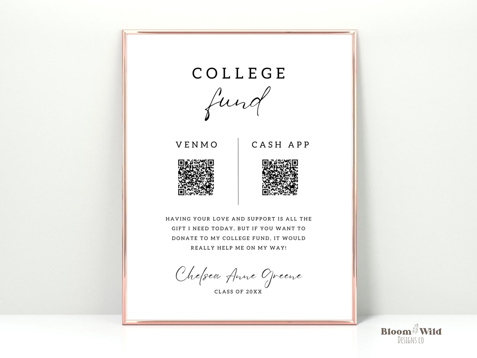 Graduation QR Code Sign, College Fund QR Code Canva, Venmo QR Code