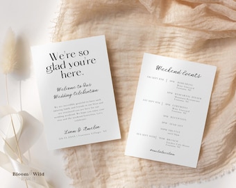 Minimalist Wedding Welcome Bag Note, Modern Wedding Weekend Canva Template, Wedding Itinerary Template Canva, Wedding Order of Events, BW10