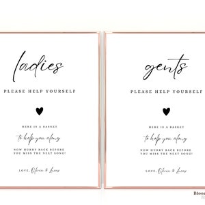 Wedding Bathroom Sign Template, Sign For Wedding Bathroom Basket, Wedding Bathroom Canva Signs, Modern Ladies Gents Bath Printable, BW13
