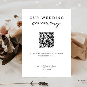 Qr-Code Hochzeitsprogramm Zeichen Canva, Hochzeitszeremonie Vorlage QR-Code, Digitales Hochzeitsprogramm mit Qr-Code, Ordnung des Service QR-Code, BW13