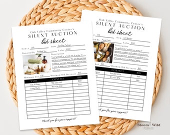 Silent Auction Bid Sheet Canva, Silent Auction Bid Form, Silent Auction Sign Up Template with Photo, Editable Fundraiser Auction Bid Page