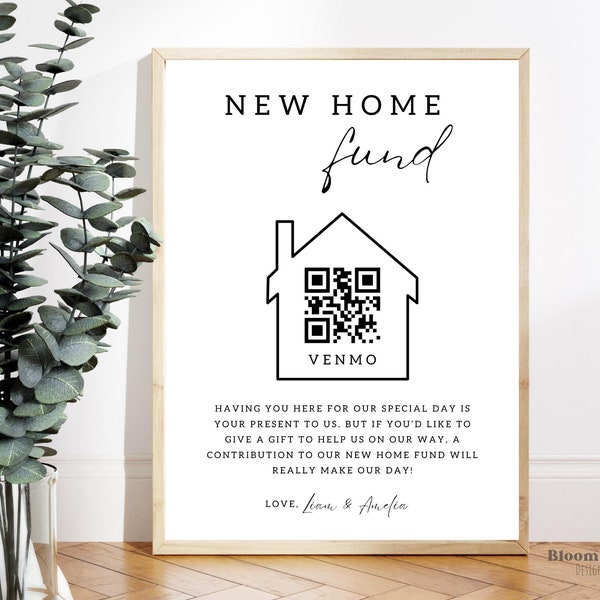 New Home Fund Venmo Sign, Our First Home Fund, Saving for Future Canva Template, Future House Fund QR Code Card, Wedding Wishing Well, BW13