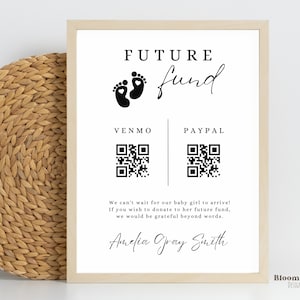 Signo de código Qr de Baby Shower, código QR de fondo futuro, código Qr de fondo de bebé, tarjeta de registro de bebé con código Qr, plantilla Vemno de hucha virtual Canva