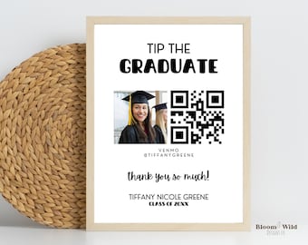 Qr Code For Grad Party, Venmo Qr Code Sign Graduation, College Fund QR Code Canva Card, Paypal Cash Gift, Tip The Graduate Photo Template