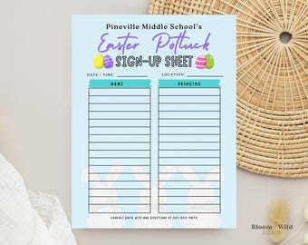 Oster Potluck Sign Up Sheet Bearbeitbar, Potluck für Ostern, Potluck Sign Up Sheet Canva Template, Digital Potluck Sign In Sheet für die Arbeit