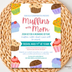 Muffins mit Mom Flyer, Muffins mit Mom Einladung, Frühstück mit Mom Event, Muffins mit Mom Vorlage, Muttertags Schule Fundraiser
