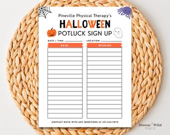 Halloween Potluck Sign Up Sheet, Halloween Luncheon Flyer, Printable Halloween Signup für die Arbeit, das Büro oder die Schulparty