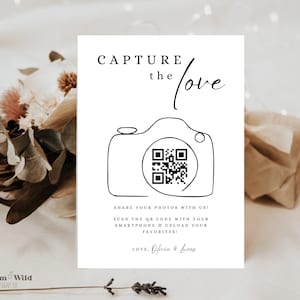 QR-code voor het delen van foto's bruiloft, Capture The Love Qr-codebord, Share The Love Qr-codebord, QR-code bruiloftbord canvassjabloon, BW13