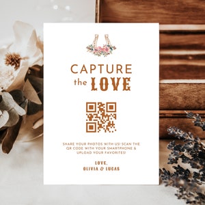 Cowboy Hochzeit QR-Code für Photo-Sharing-Vorlage, Western-Capture-The-Love-Qr-Code-Zeichen, Boho-Share-The-Love-Qr-Code-Zeichen Canva, BW5