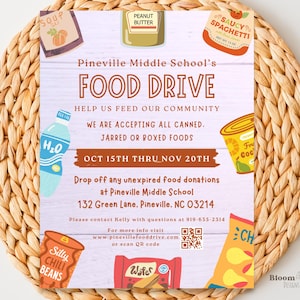 Food Drive Flyer, Thanksgiving Food Drive, Editable Charity Food Drive Template, School Church Fundraiser Invite, Community Event Canva