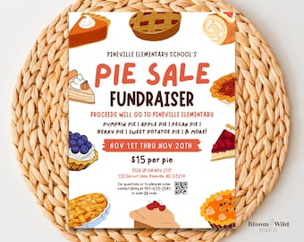 Torten-Spendenaktionsvorlage, Thanksgiving-Pie-Verkaufsflieger, PTO PTA-Spendenaktion, Backverkauf für Schulferien in der Kirche, in Canva bearbeiten