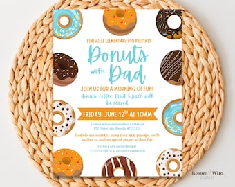 Donuts With Dad Printable Flyer, Donuts With Dad Invitation, Breakfast with Dad Event, Dad Child Activity, Father's Day School Fundraiser
