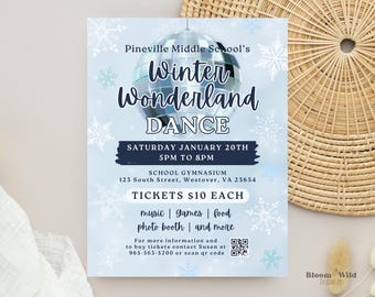 Winter Dance Flyer, Schule Winter Wonderland Event-Einladung, PTO PTA Fundraiser Canva Vorlage
