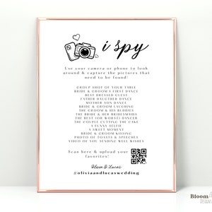 Ik bespioneer bruiloft met QR-codesjabloon, ik bespioneer bruiloft spel hashtag, bewerkbare bruiloftsspellen afdrukbaar, bruiloft receptie foto jachtspel, BW10