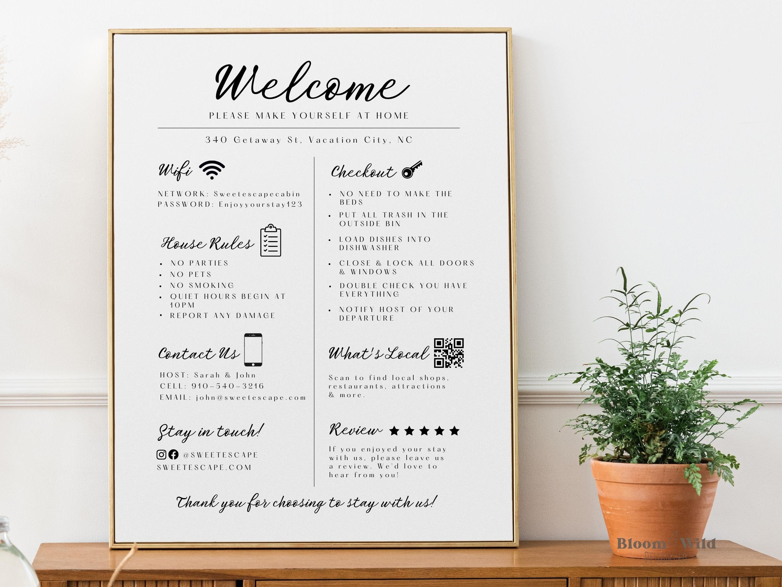 Welcome Sign Vacation Rental Printable, Welcome Card for Airbnb Hosts ...