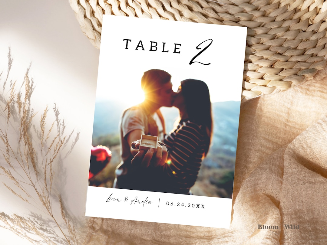 Wedding Table Numbers With Photos Template, Photo Table Number Canva ...