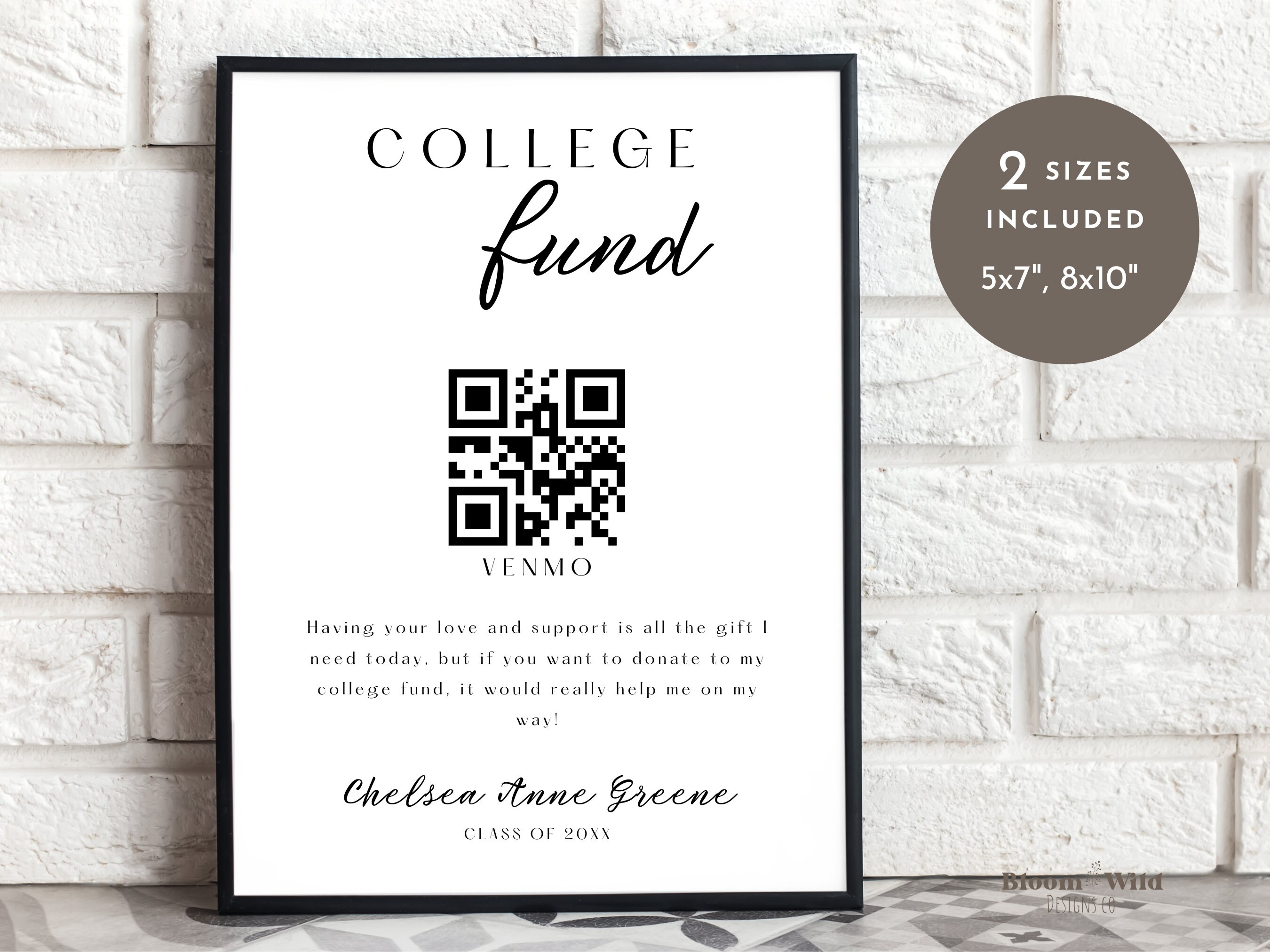 College Fund QR Code Canva, Venmo QR Code Grad, Graduation Gift Sign ...