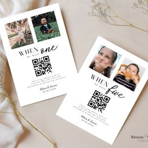 Quand nous avions l'âge Numéros de table, Numéros de table de mariage photo de bébé, Numéros de table de réception de mariage avec photos, Code QR d'amour partagé, BW10