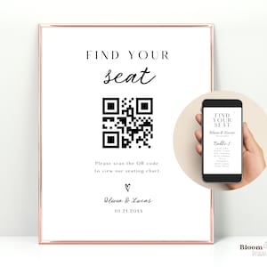 Wedding Seating Chart With Qr Code, Qr Code For Wedding Seating Chart, Digital Seating Chart Tables 1-30, Seating Plan QR Template, BW10