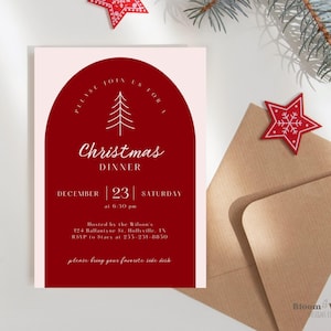 Modern Minimal Pink Christmas Party Invitation, Christmas Dinner Evite, Christmas Party Editable Template Canva,Holiday Corporate Work Party