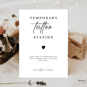 Temporary Tattoo Station Wedding Sign, Tattoo Station Sign Wedding, Tattoo Favor For Wedding, Temporary Tattoo Booth, Tattoo Bar Sign, BW13