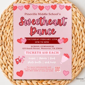Sweetheart Tanz-Einladung, Schule Valentinstanz Flyer, Papa Tochter Tanz Sweetheart einladen, PTO PTA Dance Fundraiser Canva Vorlage