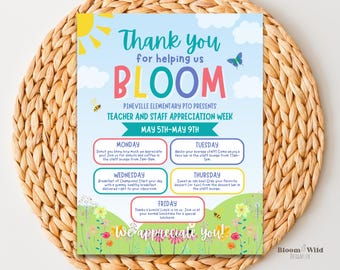 Flyer d'appréciation des enseignants sur le thème des fleurs, Semaine d'appréciation des enseignants sur le thème des fleurs, Semaine d'appréciation des enseignants floral, Merci de nous aider à fleurir
