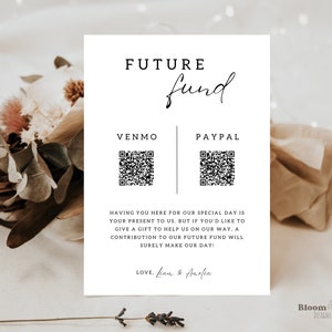 未来基金 2 QR コード、QR コード付きハネムーン基金、未来のための貯蓄 Venmo テンプレート、結婚祝いの井戸 QR Canva、新居基金、BW13