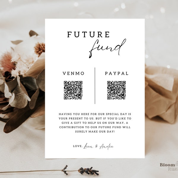 Future Fund 2 QR Codes, Honeymoon Fund With Qr Codes, Saving for Future Venmo Template, Wedding Wishing Well QR Canva, New Home Fund, BW13