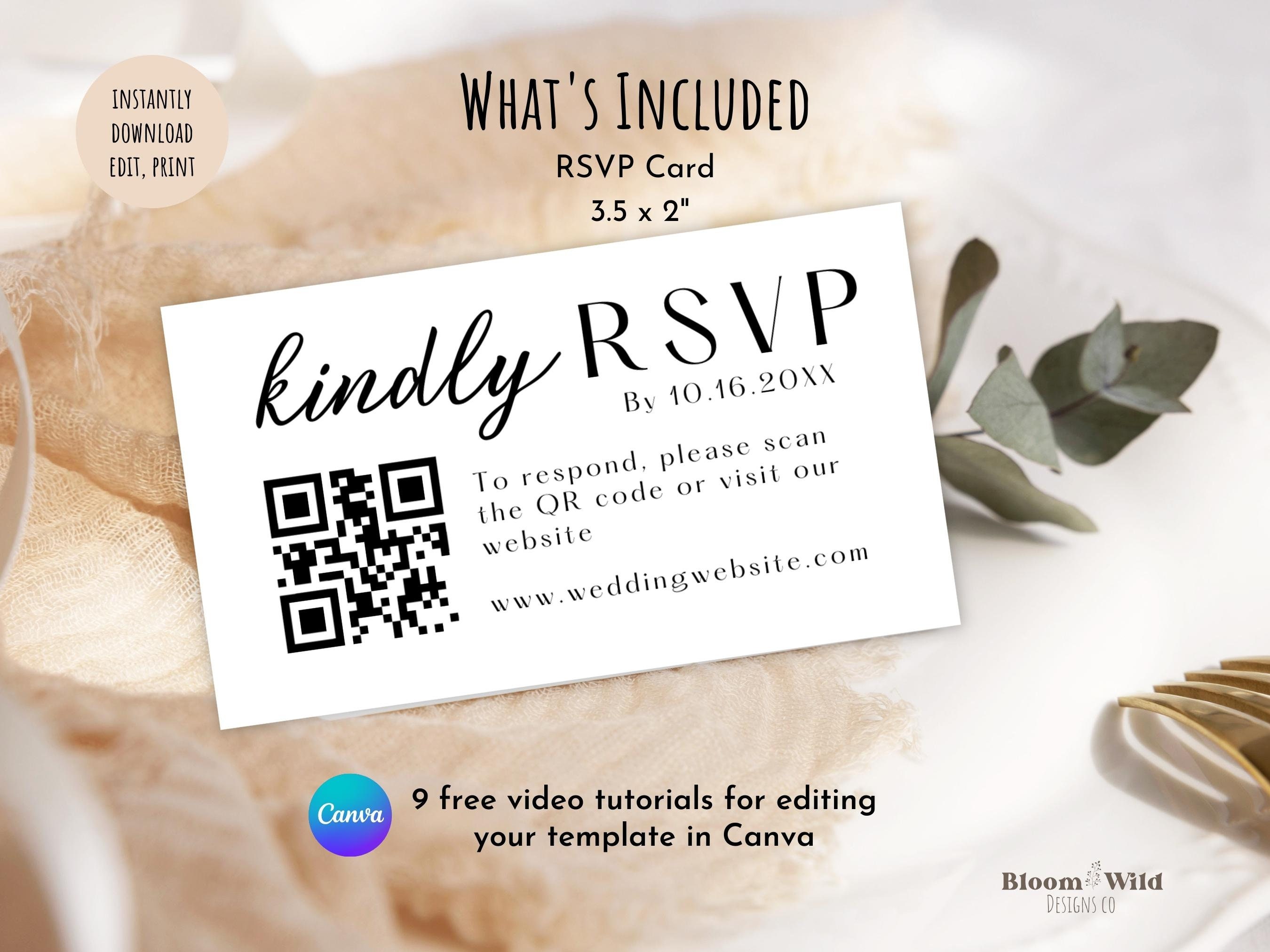 QR Code Business Card Rsvp, Minimalist Wedding Reply Card, QR Code ...