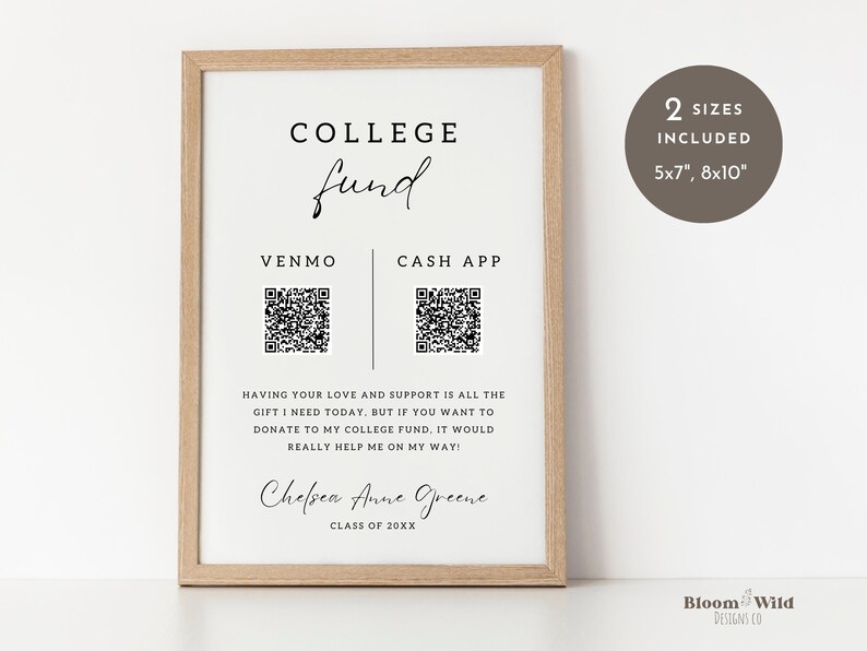 Graduation QR Code Sign, College Fund QR Code Canva, Venmo QR Code ...