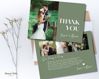 Wedding Thank You, Sage Green Wedding, Boho Wedding, DIY Thank You Card, Canva Thank You, Minimal Thank You, DIY Thank You Cards, BW1