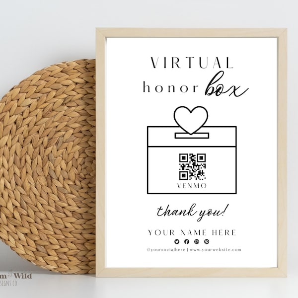 Virtual Honor Box, Charity Donation Venmo QR Code Sign, Printable Fundraiser Template, Paypal Tip Box Donation, Cash app Offering Box Church