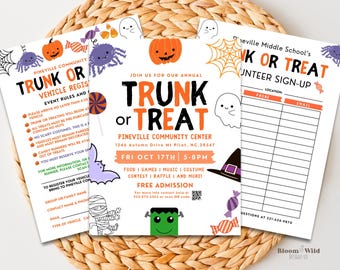 Stamm oder Leckerei Kit mit Flyer, Fahrzeugregistrierung und Meldeblatt, Halloween Schule Kirche Nachbarschaft Ereignis Vorlage Paket
