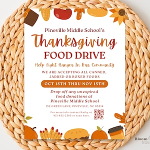 Thanksgiving Food Drive, Food Drive Flyer, Editable Charity Food Drive Template, School Church Fundraiser Invite, Fall Community Event Canva