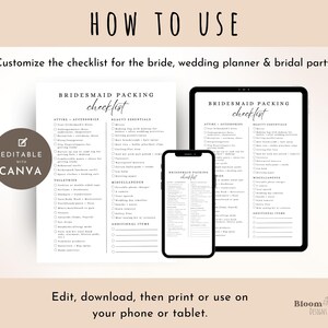 Bridesmaid Wedding Packing Checklist, Maid of Honor Packing List ...