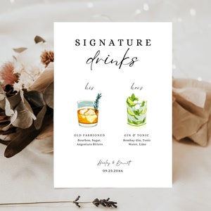 Znak Signature Drinks Canva, Szablon do pobrania dla niego i dla niej, Minimalistyczne menu do wydrukowania w barze, Znak Signature Drink Lemons, BW13
