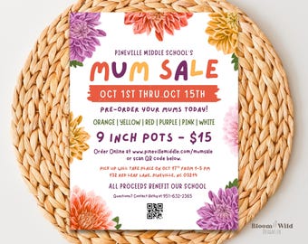 Fall Mum Fundraiser Flyer, Mütter zu verkaufen Flyer Vorlage, PTA PTO Schulkirche Gemeinschaft Fundraiser Event, einfach in Canva zu bearbeiten