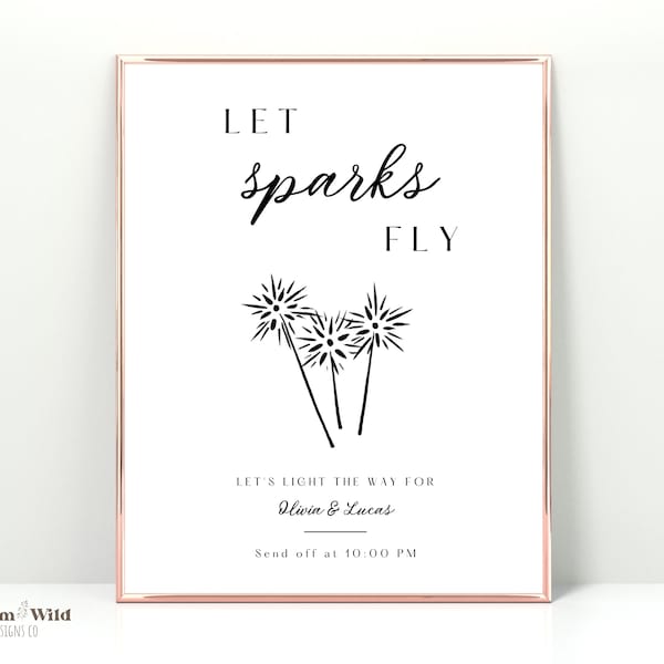 Laat Sparks Fly Canva, Bruiloft Send Off Sign, Sparkler Send Off Printable, Let Love Sparkle Template, Modern Minimalistisch Tafelblad Teken, BW10