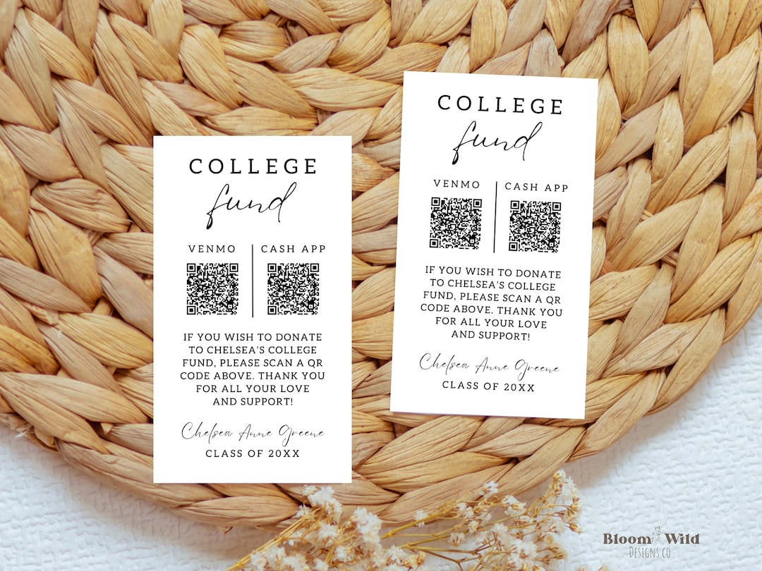 Insert Card Graduation, Graduation 2 QR Codes Insert, College Fund ...