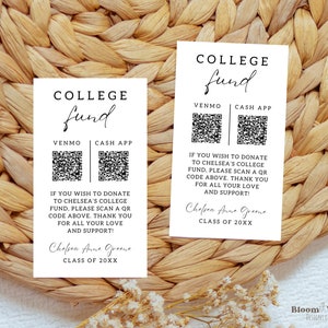 Insteekkaart afstuderen, afstuderen 2 QR-codes invoegen, College Fund-bijlage, Venmo QR-codecanva, Paypal-cadeau, tip The Graduate-sjabloon