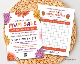 Fall Mum Fundraiser Flyer and Order Form Template, Mums For Sale Bundle, PTA PTO School Church Community Fundraiser Event, Edit in Canva